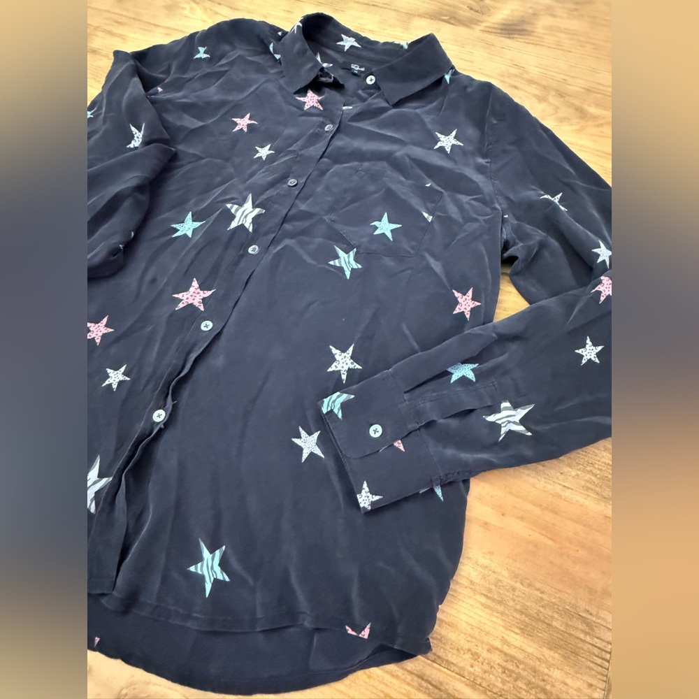 Rails Kate Animal Star Black Silk Button Down Shirt - Picture 4 of 6